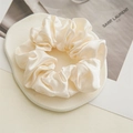 Elegant beige satin scrunchie with smooth silk texture and natural pleats for women - Beige