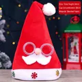 Christmas hat with pink glitter glasses and white beard, plush holiday headwear decor - Kids Rose Pink Glasses