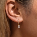 18K gold plated hoop earrings with square cubic zirconia drop charm for a luxury look - Gold White Zirconia