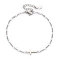 Stainless steel chain bracelet with white beads and a silver cross pendant - White (Silver Chain)