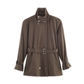 Damen Kurz-Trenchcoat in Braun mit Gürtel und zweireihiger Knopfleiste im Streetstyle-Look - XS / Braun