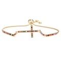 Gold adjustable cross bracelet with colorful zircon stones in a minimalist design - Exquisite Cross Zircon Style