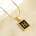 18K gold-plated snake chain necklace featuring a square black enamel H letter pendant - Letter H