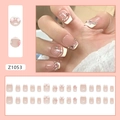 Uñas postizas French degradadas en rosa con lazos 3D, perlas y detalles de cristales - 30 piezas con pegamento / Rosa Francés Transparente Hielo con Perlas de Corazón (Z1053)