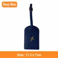 Etichetta per bagagli in pelle PU blu scuro con logo aereo dorato e fibbia, 11,3x7cm - Etichetta bagaglio / Blu scuro