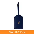 Dark blue PU leather luggage tag with gold airplane logo and silver buckle, 11.3x7cm - Luggage Tag / Dark Blue