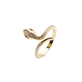 Anello aperto a serpente dorato con zirconi chiari e occhi in pietra verde da donna - Aperto Regolabile / Serpente con pavé di zirconia