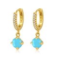 S925 silver gold-plated hoop earrings featuring sky blue gemstones and white zircon stones - Round Blue Stone Pendant Gold