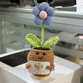 Handmade crochet blue flower pot doll with Thank You for helping me Grow card - Small Blue Flower 2