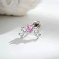 Orecchino a perno in titanio con zircone a cuore rosa e pietre trasparenti ad arco - Pezzo Singolo / Rosa (A1036-2)