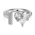 S925 sterling silver heart-shaped zircon open ring with inlaid letter I accents - Silver Letter I
