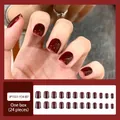 Glossy wine red short square press-on nails set with 24 pieces professional finish - 24Pcs Jelly Glue Type / JP1551-Y34-B7 Cherry Red