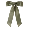 Elegant dark green satin bow hair clip with long ribbons on a white background - 4.0cm Duckbill Clip-Z247 / Olive Green