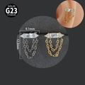 G23 titanium labret piercing jewelry featuring heart zircon stones and double chains - NO-3/Bar Double Chain / Steel