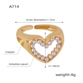 Adjustable gold plated copper ring with a hollow heart shape inlaid with white pearls - A714 - Gold And White Pearl Ring / Size 7
