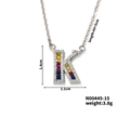 Letter K pendant necklace with colorful gemstones and white zircon in silver finish - Letter K Style (N00445-15)