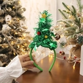 Christmas headband featuring green sequin tree with colorful pom-poms and golden star - Green Headband Christmas Tree