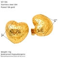 Detail view of 18k gold plated hammered heart earrings with dimensions and material specs - Hammered Heart Style (SE118G)