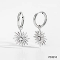 Silver stainless steel hoop earrings with sun-shaped pendant and white rhinestones - Silver (PD3210)