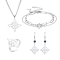 Silver stainless steel jewelry set featuring Celtic knot necklace, earrings and open ring - Set 1 (With Zirconia Earrings) / Silver