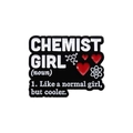Creative black enamel pin featuring a white chemistry formula design and red heart detail - Chem Girl Definition (QHXZ500)