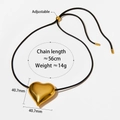 Adjustable black cord necklace with large 40.7mm polished golden heart pendant - Large Heart Style (KDD882)