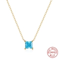 S925 sterling silver square blue gemstone pendant necklace on a gold chain - 925 Silver / Gold Style 1-Blue Rhinestone