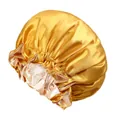 Cuffia da notte extra large in raso a doppio strato giallo dorato con fodera rosa - Oro