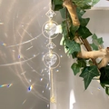 Golden moon and star suncatcher with crystal hearts reflecting colorful rainbows - B25 Style