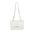 Minimalist white quilted small square bag with golden chain strap and metal trim detail - White