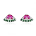 Gros plan de boucles d'oreilles pastèque en argent serties de zircons rouges et verts - Style Forme de Pastèque / Argent
