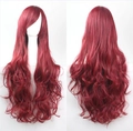 Detail view showing front and back texture of 80cm long wavy red cosplay wig - Burgundy