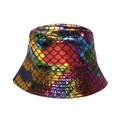 Holographic mermaid scale bucket hat with rainbow metallic gradient and iridescent finish - 58cm / Rainbow