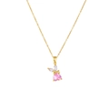 Collana con ciondolo a forma di coniglio a cuore rosa con catena dorata e fiocco per donna - Coniglio Cuore Rosa A335