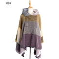 Women's plaid hooded poncho cape with tassels in yellow and grey colorway 08 - 08# Purple Grey