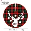 90cm Christmas tree skirt with red and green plaid pattern and white reindeer head - 90CM Tree Skirt Bell Elk Red Green Plaid