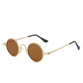 Retro small round sunglasses with golden metal frame and brown lenses for a vintage look - Gold Frame Tea Lens
