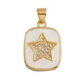 Gold star charm pendant with white enamel inlay and zircon accents on white background - L616517L1-White