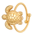 Macro detail of 18K gold plated turtle ring with textured shell and twisted rope band - 18k Gold Turtle Style (N-867)