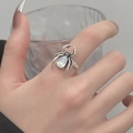 Gothic silver spider ear cuff with pear-shaped opal stone inlay for women - Spider Ring (Antique Silver Color) (X568)