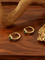 Detail of vintage gold twisted hoop earrings with square green zircon stones on wood - ZHE1458 Style - Green Rhinestone / 18K Gold