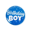 Blue tinplate badge with Birthday BOY text and star patterns for gender reveal party - Blue (Birthday BOY) / 58mm