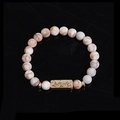 Natural white marble stone beaded bracelet with antique gold Active metal plaque - White Brown Texture Stone-Active