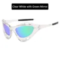 Y2K sporty wrap sunglasses with transparent white frames and green mirror lenses - Transparent White Green Mirror