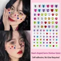 Rainbow heart-shaped self-adhesive face gems in various colors and sizes for eye makeup - Mixed Color Mixed Size Heart Rhinestones