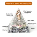 Orgone energy pyramid featuring white howlite column, copper coil, and silver leaf - No.11-White Turquoise Column + Labradorite (Smooth)