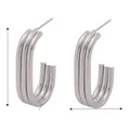 Silver multi-layer stainless steel U-shaped stud earrings with dimension details - Three-Layer Geometric U-Shaped Earrings / Steel