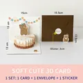 3D pop-up birthday card set with cute bear and cake, envelope and For U sticker - Design E-HK8011