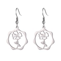 Silver stainless steel birth flower drop earrings featuring intricate hollow floral design - Steel Color Poppy