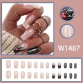 Unghie finte natalizie con renne, glitter neri e disegni di cuori rosa, set da 24 pezzi - Stile Renna di Natale Nero Glitter (W1487【胶水款】)